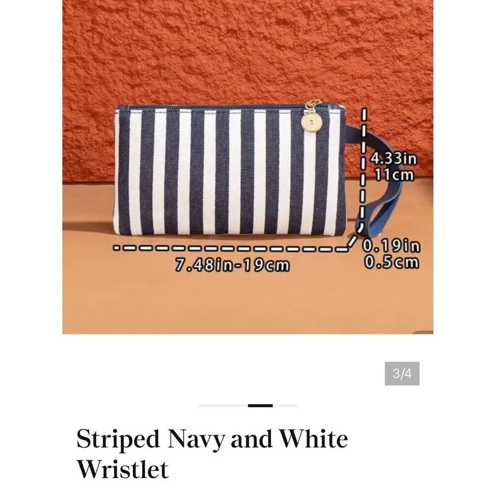 Navy and White Striped Wristlet Pouch